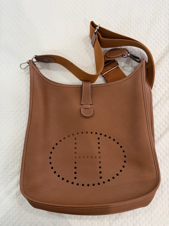 Hermes Handbags - Hermes Brown Evelyne Leather Crossbody Bag